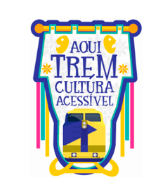 Descrição da imagem: Logo do projeto Aqui trem cultura acessível. Consiste de um banner com o nome do projeto e um trem logo abaixo.