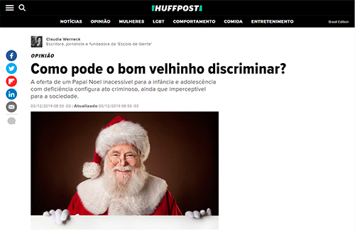 Descrição da imagem: recorte da página da publicação do artigo. É possível ler o título  “Como pode o bom velhinho discriminar?” e há uma foto de um Papai Noel.