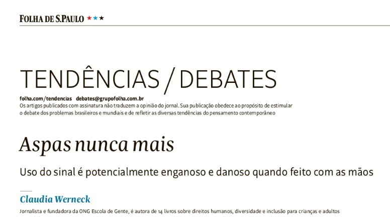 Imagem que mostra o cabeçalho do jornal em que o artigo foi publicado. No canto superior direito, aparece a logomarca do jornal Folha de S. Paulo. Abaixo, a indicação 